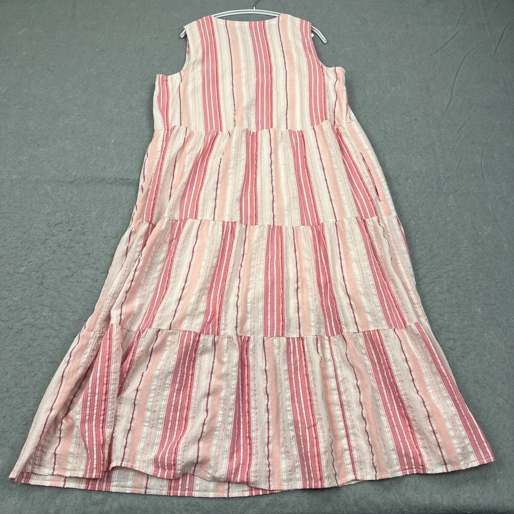 J Jill Dress Women's XL Pink Striped Sleeveless Lined Tiered Lined Maxi Boho - Picture 9 of 10